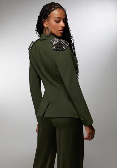 Bebe X Ciara Studded Shoulder Double Breast Tailored Blazer In Olive