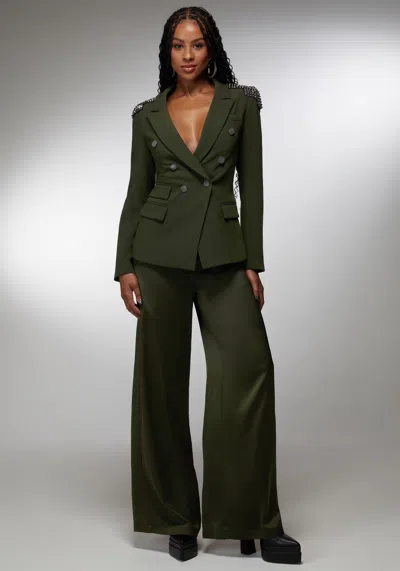 Bebe X Ciara Studded Shoulder Double Breast Tailored Blazer In Olive