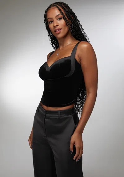 Bebe Velour & Satin Detail Corset In Black