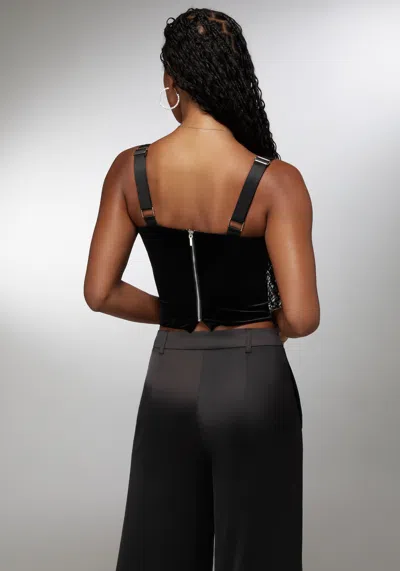 Bebe Velour & Satin Detail Corset In Black