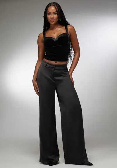 Bebe Velour & Satin Detail Corset In Black