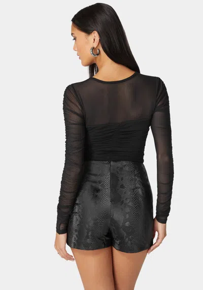 Bebe Sweetheart Neckline Shirred Mesh Bodysuit In Black