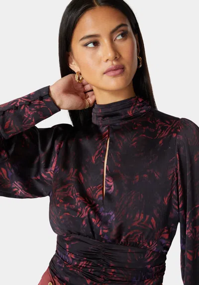 Bebe Chintz Yoryu Back Self Tie Long Sleeve Blouse In Zebra Print