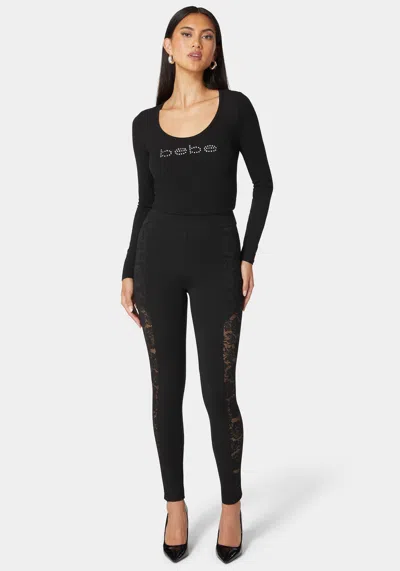 Bebe High Waist Lace Combo Insert Pdr Legging In Black