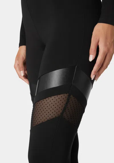Bebe Natural Waist Swiss Dot & Vegan Leather Insert Pdr Legging In Black