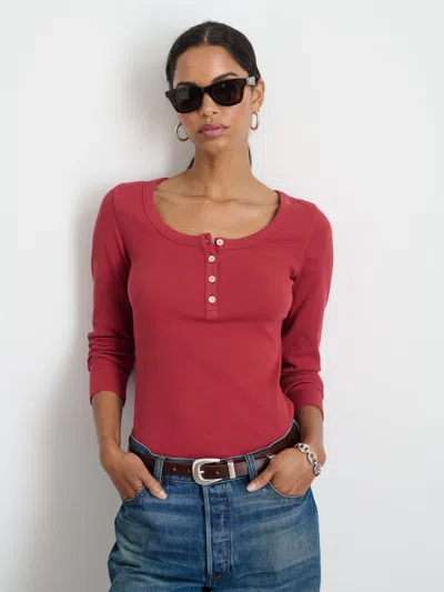 Alex Mill Everyday Ribbed Henley In Brick Red