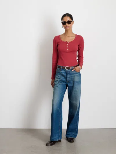 Alex Mill Everyday Ribbed Henley In Brick Red