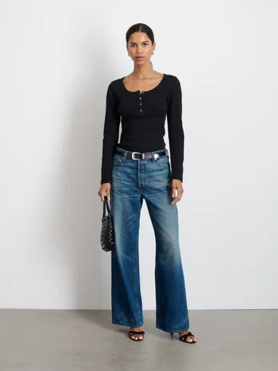 Alex Mill Everyday Ribbed Henley In Black