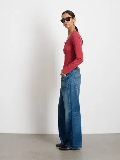 Alex Mill Everyday Ribbed Henley In Brick Red