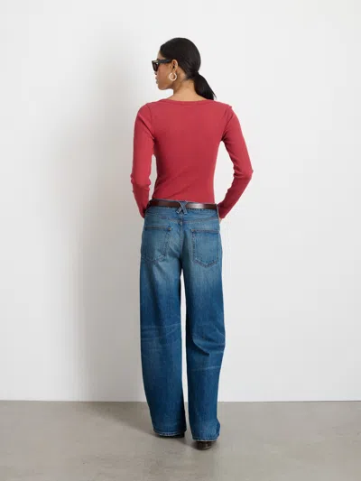 Alex Mill Everyday Ribbed Henley In Brick Red