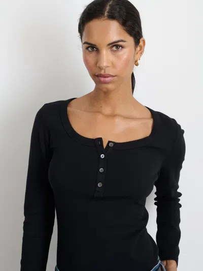 Alex Mill Everyday Ribbed Henley In Black