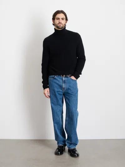 Alex Mill Judd Ribbed Turtleneck In Washed Cashmere In Black