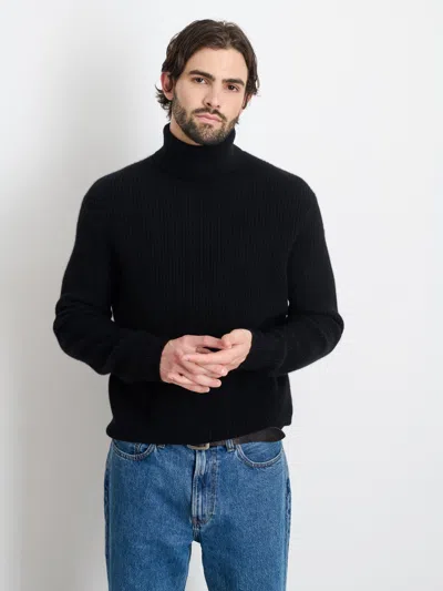 Alex Mill Judd Ribbed Turtleneck In Washed Cashmere In Black