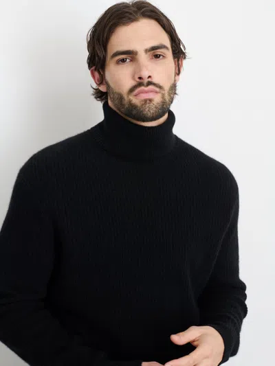 Alex Mill Judd Ribbed Turtleneck In Washed Cashmere In Black