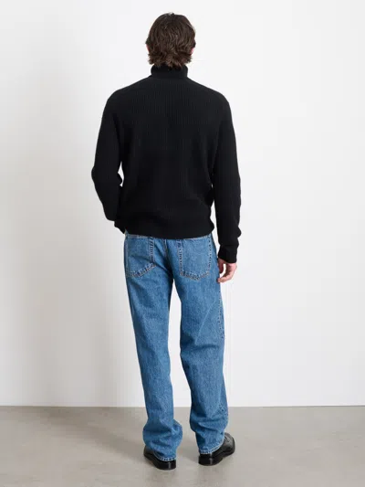 Alex Mill Judd Ribbed Turtleneck In Washed Cashmere In Black