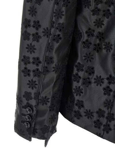 Comme Des Garçons Floral Embroidered Asymmetric Faux Leather Jacket