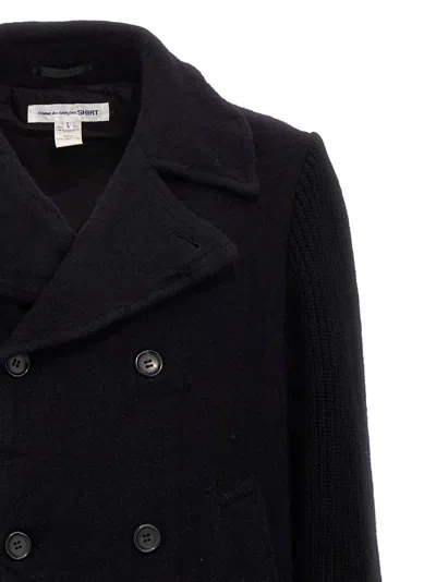 Comme Des Garçons Shirt Double-breasted Wool Coat Coats, Trench Coats Blue