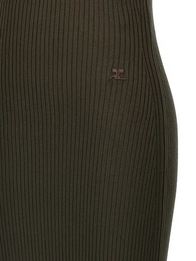 Courrèges Twist Rib Knit Long Dresses In Green