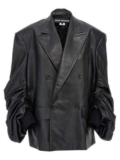 Shop Junya Watanabe Double Breasted Blazer With Curled Sleeves