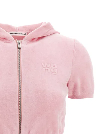 Alexander Wang T T By Alexander Wang Logo Chenille Cropped Hoodie In Pink