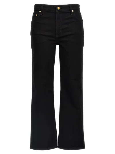 Tory Burch Black Cropped Kick Flare Jeans In Black
