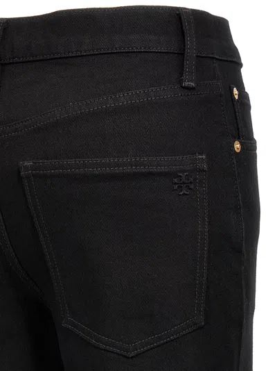 Tory Burch Black Cropped Kick Flare Jeans In Black