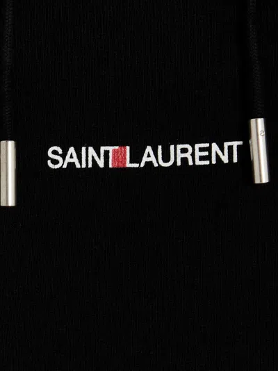 Saint Laurent Black Logo-print Cotton Hoodie In Black