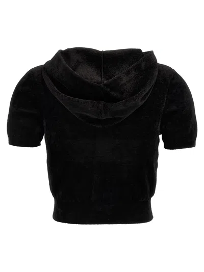 Alexander Wang T T By Alexander Wang Logo Chenille Cropped Hoodie In Black