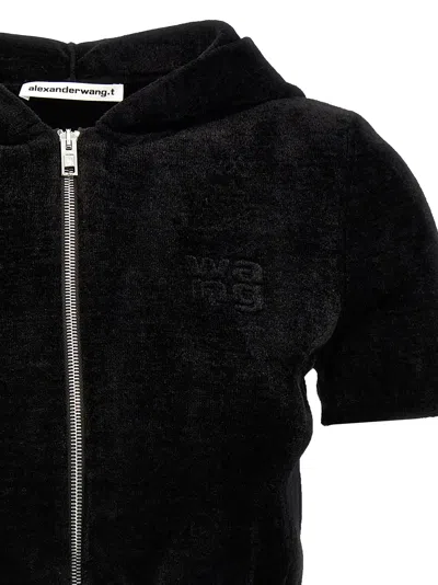 Alexander Wang T T By Alexander Wang Logo Chenille Cropped Hoodie In Black