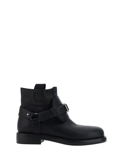 Burberry Leather Pull-on Biker Booties In Black