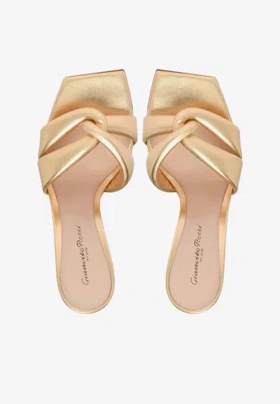 Gianvito Rossi Love Knot Metallic Square Toe Mules In Gold