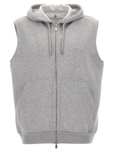 Brunello Cucinelli Hooded Vest In Gray
