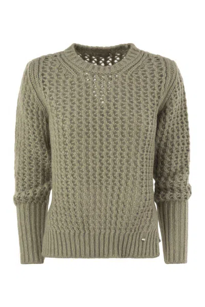 Herno Elegant Alpaca-wool Blend Sweater With Graphic Openwork In Beige