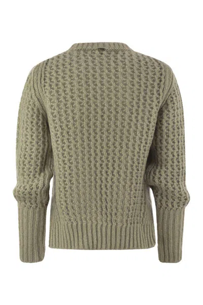 Herno Elegant Alpaca-wool Blend Sweater With Graphic Openwork In Beige