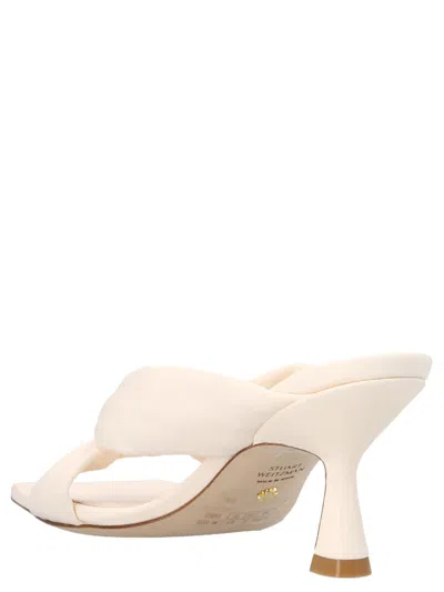Stuart Weitzman 'sculpted Heel Leather Sandals With Knotted Design' In White