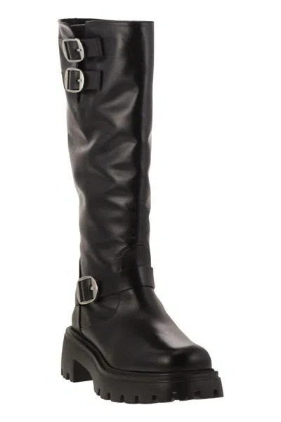 Stuart Weitzman 'emerson' Black Chunky Sole Boots With Logo In Black