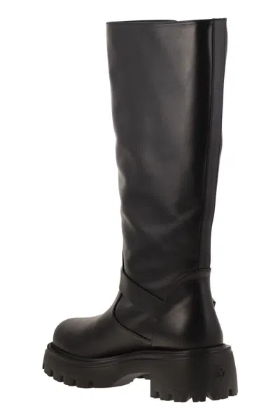 Stuart Weitzman 'emerson' Black Chunky Sole Boots With Logo In Black