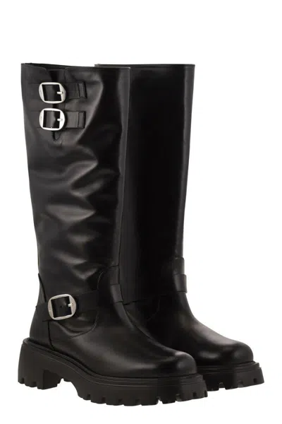 Stuart Weitzman 'emerson' Black Chunky Sole Boots With Logo In Black