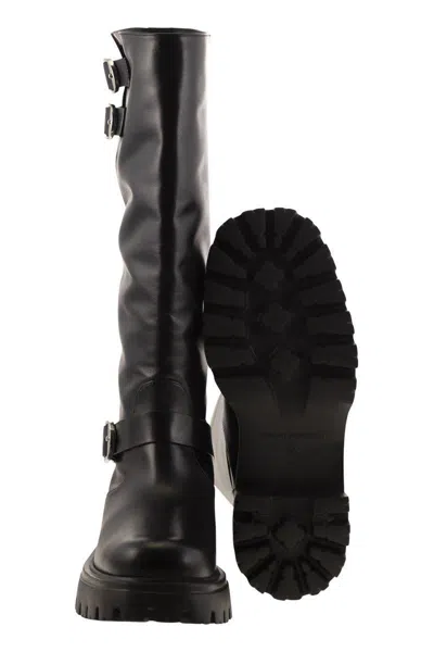 Stuart Weitzman 'emerson' Black Chunky Sole Boots With Logo In Black