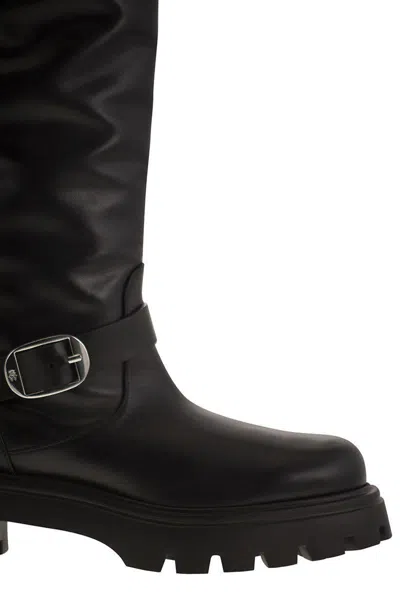 Stuart Weitzman 'emerson' Black Chunky Sole Boots With Logo In Black