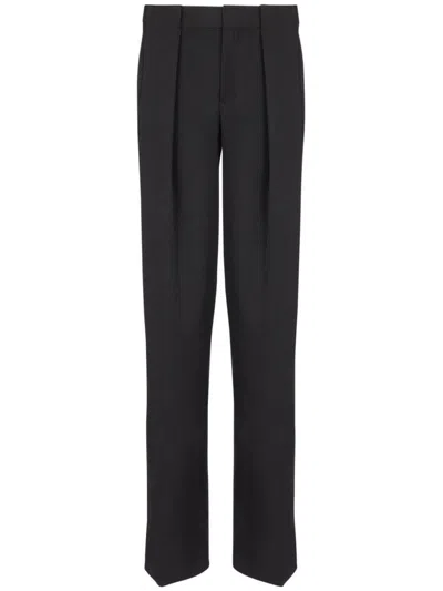 Balmain Straight Leg Pleated Pants With Pockets And Belt Loops In Black