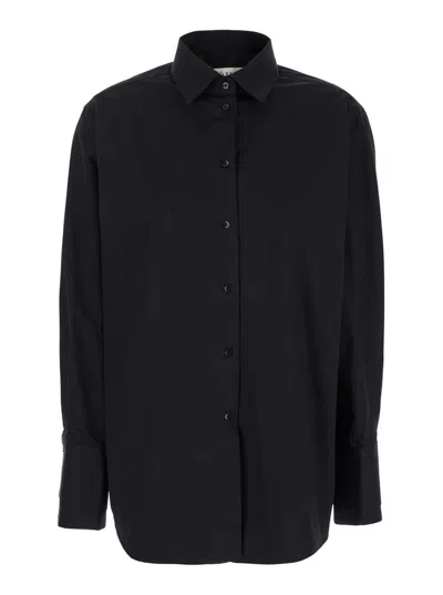Rohe Black Double Cuff Shirt With Gold Colored Details In Cotton Woman In Black
