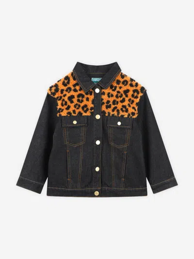 Kenzo Kids Leopard Denim Jacket In Black