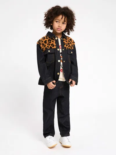 Kenzo Kids Leopard Denim Jacket In Black