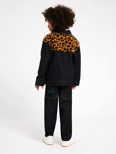 Kenzo Kids Leopard Denim Jacket In Black