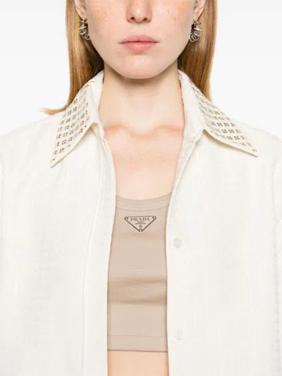 Golden Goose Ivory Shirt With Jacquard Pattern In Papyrus