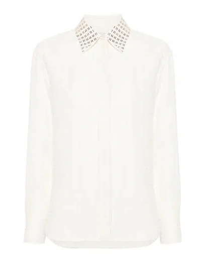 Golden Goose Ivory Shirt With Jacquard Pattern In Papyrus