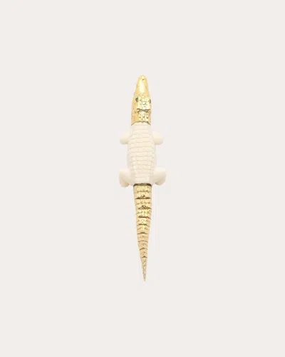 Bibi Van Der Velden Women's Alligator Bite Large 18k Gold Carved Mammoth Single Earring In Gold/white