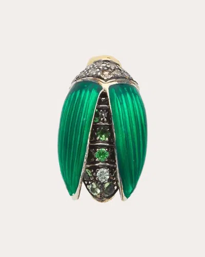 Bibi Van Der Velden Women's Mini Scarab 18k Gold Silver Enamel And Diamond Single Earring In Silver/green