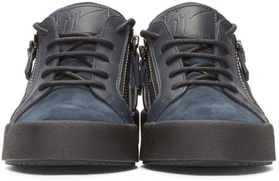 Shop Giuseppe Zanotti Navy Leather Low-top London Trainers